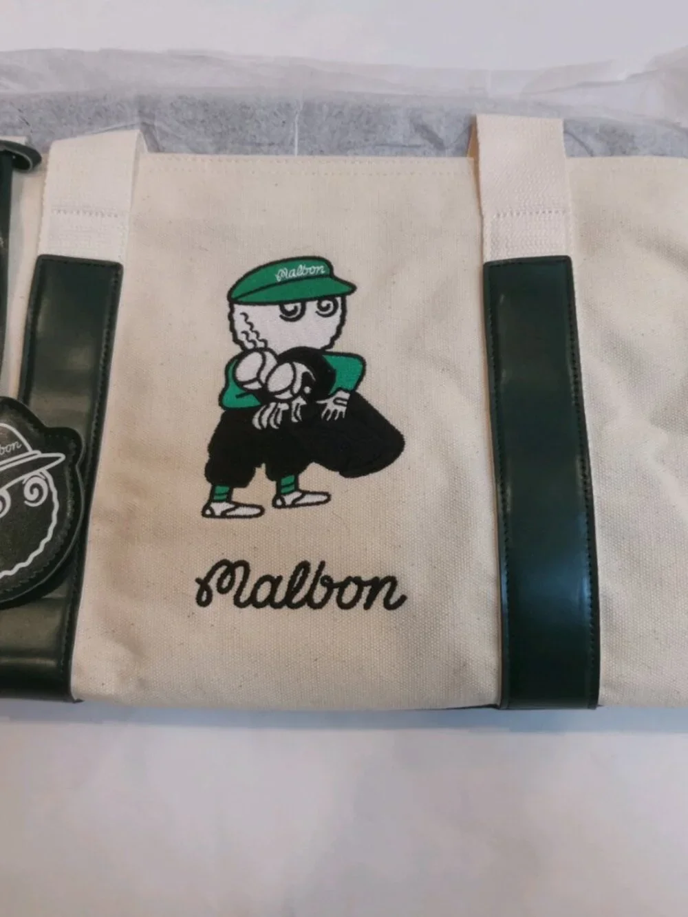 Malbon Golf Boston Bag White Green Large Capacity
